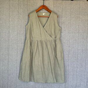 Old Linen Mill Sage Green 100% Linen Sleeveless True Wrap Midi Dress Size XL/XXL